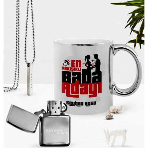 Personalized Top Handsome Dad Nominee Chrome Mug Gasoline Lighter Pendant Set