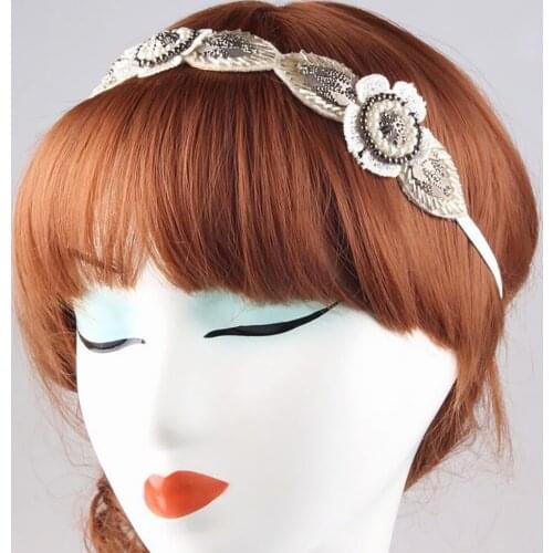 Vintage 1920s Applique Pearls Flower Headband Girls Women Accessory
