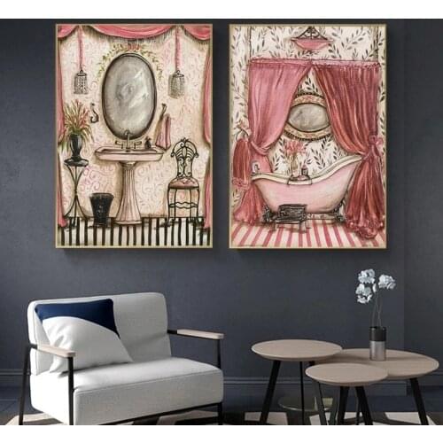 Vintage French Style Shabby Victorian Bathtub Canvas Painting Nordic Prints and Posters Wall Pictures for Living Room Home Decor