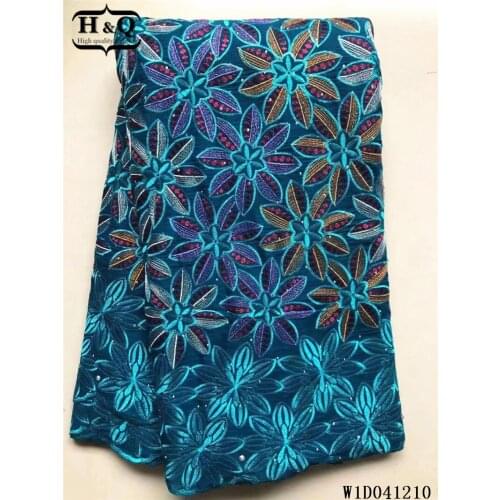 H&Q high quality 100% cotton swiss lace fabric with rhinestones and stones fashion embroidery french mesh tulle fabric 5 yard