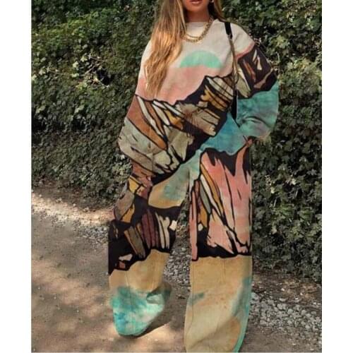 2020 European and American new style womens casual round neck loose print basic womens sweater suit 11