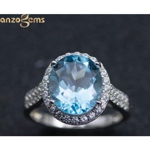 Anzogems natural sky blue topaz ring 925 sterling silver oval 12*10mm gemstone fine jewelry for womens mothers day wedding new