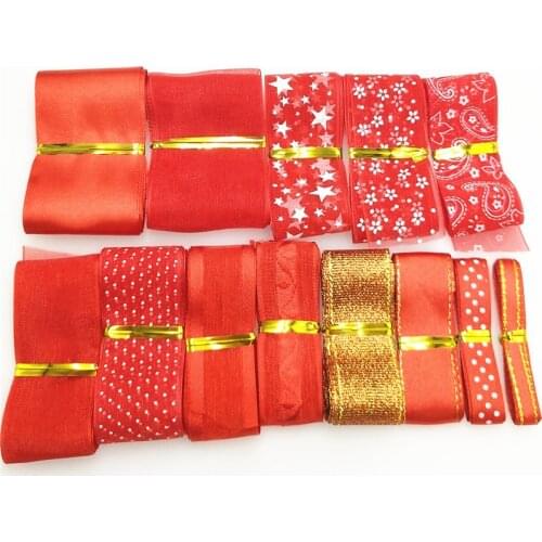 10 yards/lot) 6-40mm mix red organza ribbons wholesale gift wrapping decoration Christmas ribbons