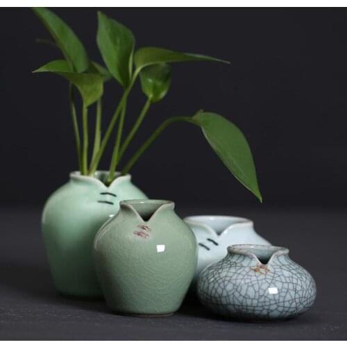 2pcs/set Tang Suit Ceramic Crafts Vase Longquan Celadon Hydroponic Flower Arrgangement Simple Chinese Style Jardiniere Decor