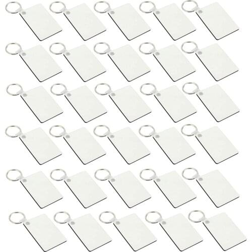 30Pcs Wooden Hardboard Keychains Blank Rectangle MDF Keychains Sublimation Heat Transfer Keychains Kit Jewelry Making