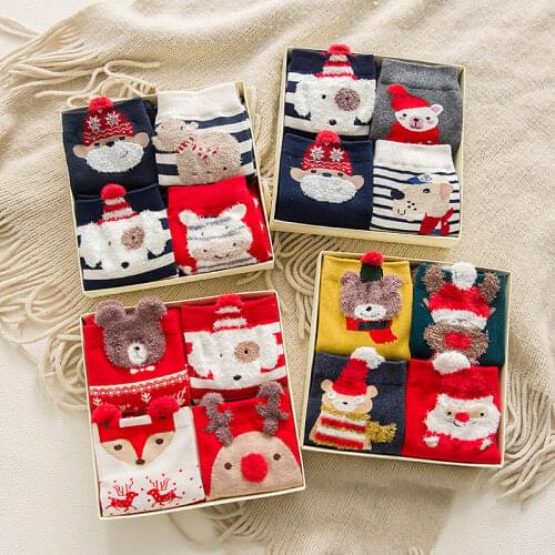 4 Pairs/Lot Casual Christmas Socks Cartoon Animal women Socks Cotton Happy funny Socks Korea cute socks Christmas Gift for women
