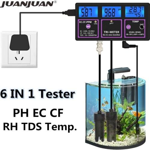 6 in 1 Digital PH EC CF Meter RH TDS tester Temperature Water Quality tester Water Filter Purity Monitor Multi-parameter EU Plug