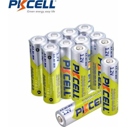 12pcs/lot Pkcell 2600mAh AA Ni-Mh Rechargeable Battery 1.2V NiMh aa Batteries With 1000 Cycle for LED Flashlight