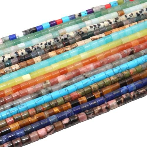 4 MM Natural Stone Cylindrical Shape Jades Agates Amazonite Loose Beads For Jewelry Making DIY Bracelet Necklace Wholesale