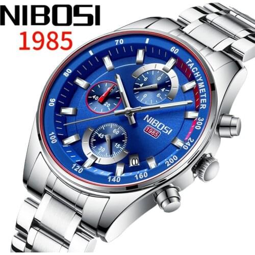 Relogio NIBOSI Mens Watches Top Brand Luxury Blue Quartz Wristwatch Men Fashion Stainless Steel Waterproof Sport Chronograph