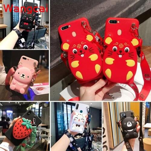 For Huawei Honor 9X 30 Lite 30 V30 Pro X10 Max 30S 9A Carton Case Smile cat coin purse Phone case strawberry wallet mouse cover