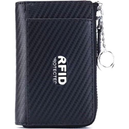Carbon Fiber Card Holder Wallets Men Brand Rfid Genuine Leather Slim Mini Wallet Small Money Bag Male Purses Car Key Case