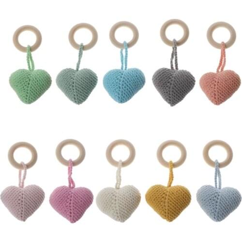 Baby Teether Crochet Wooden Ring Rattle Wooden Teether For Baby Products DIY Crafts Teething Rattle Amigurumi Toys