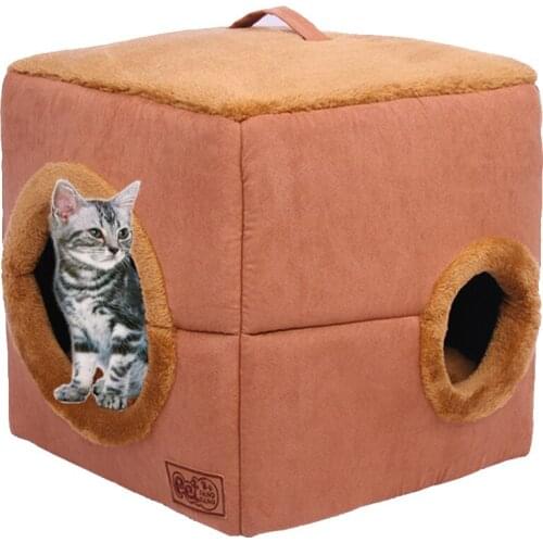 Cat Dog House Cube Double Window Suede Cotton Wool PP Cotton Material Imitation Fabric Lint Edging Nest Thicken The Cushion