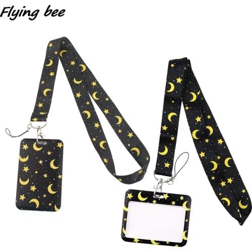 Flyingbee X1988 Creative Moon And Stars Lanyard Credit Card ID Holder Badge Women Travel Bank Bus Business Card Cover Badge