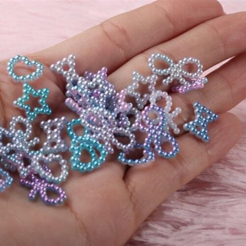50pcs Gradient Ramp Resin Bowknot Love Heart Flatback Stone Embellishment Diy Beads Crafts Scrapbooking Accessories Decoration