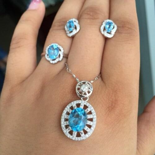 KJJEAXCMY boutique jewels 925 A new set of 3 earrings in sterling silver with natural topaz pendant ring earrings