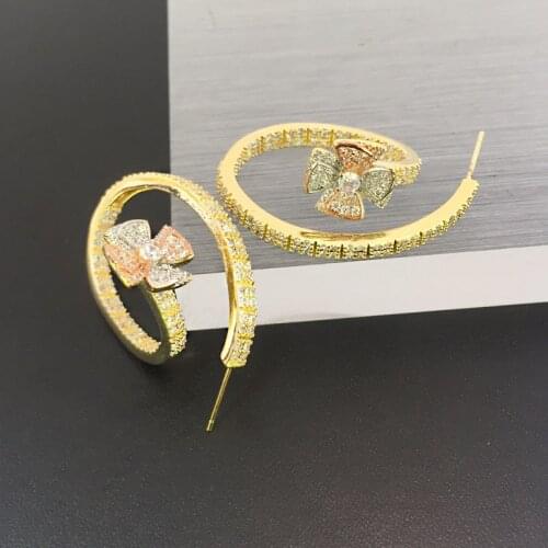 Lanyika Fashion Jewelry Romantic Flower Loops Micro Plated Wedding Banquet Earrings Artistical Bridal Daily Best Gift