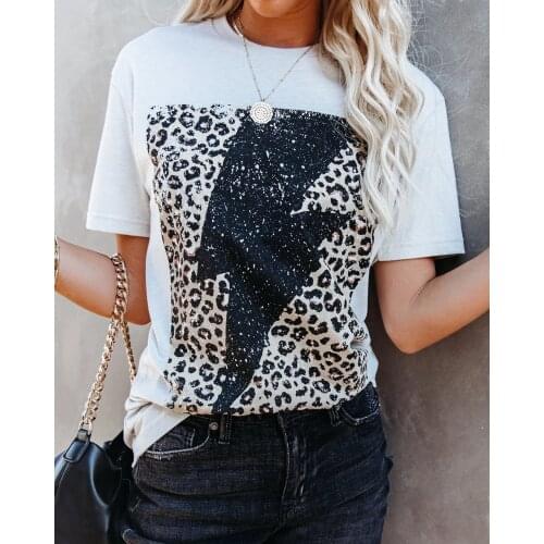 Summer Fashion Shirt Lightning Leopard Graphic T Shirt Women Tops Base O-Neck Funny Girls Tshirt