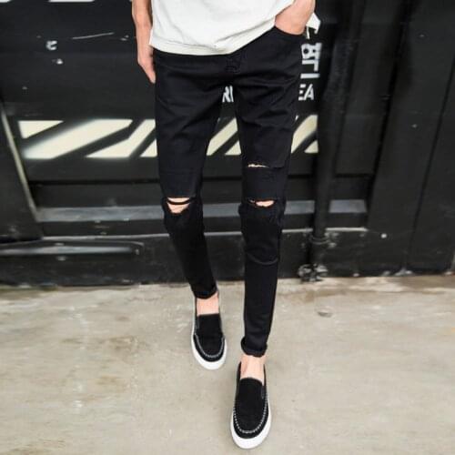 Top quality 2020 Fashion casual knee hole black skinny jeans men pantalon homme pencil pants teenagers cowboys trousers hombre