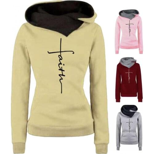 2021 New Female Sweatshirt Autumn Winter Women Hoodie Jesus Faith Embroidered Long Sleeve Hooded Sweatshirt Casual Loose Jumper