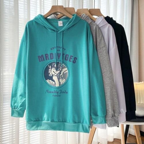2021 autumn and winter new style sweater women thin loose loose print casual ins lazy wind hoodie