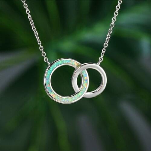 White Blue Opal Handcuffs Pendant Necklace Trendy Hollow Round Wedding Necklace Rose Gold Silver Color Chain Necklaces For Women