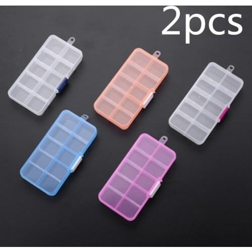 2pcs Practical Adjustable 10 Grids Compartment Plastic Storage Box Jewelry Earring Bead Case Display Organizer Container