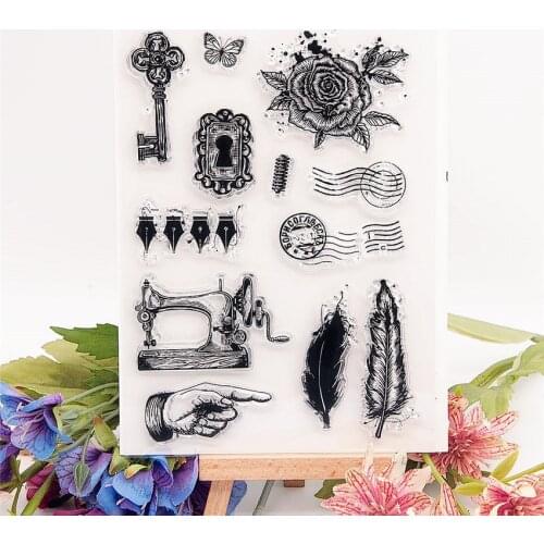 11.5*16CM Feather Sewing Transparent Clear Stamps / Silicone Seals Roller Stamp For DIY Scrapbooking Photo Album/Card Making
