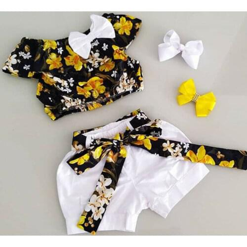 Pudcoco Brand 2PCs Newborn Baby Kid Girl Summer Outfits Floarl Top T-shirt Solid Short Pant Fashionable Casual 1-5T