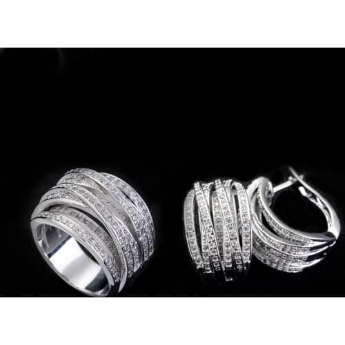 11.11 Sale New Fashion Luxurious CZ Stone White Gold Color Plated Earring and Rings Sets for Women Wedding Jewelery Accessories