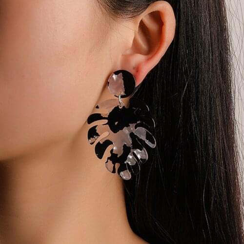 Bohemian Tree leaves Big Pendent Acrylic Drop Earrings For Women Geometry Resin Plant Dangle Earrings jewerly Acetate Brincos
