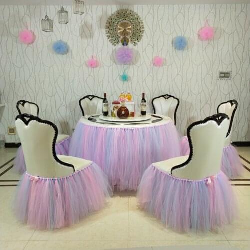 Wedding Birthday Party Table Cloth Tutu Skirt for Kids Shower Party Chair Decoration Yarn Tulle Table Chair Tablecloth Tableware