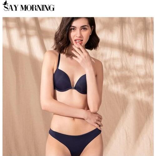 SAY MORNING Front Closure Bra & Brief Sets Push-Up Lace Women Intimates Underwear Y-line Straps Sexy Lace Floral Lingerie Set