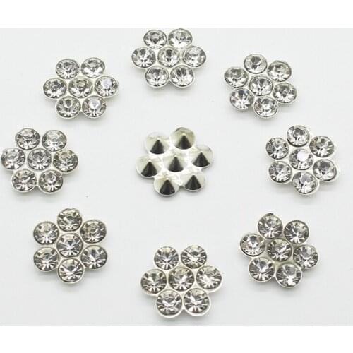 Plum Flower Rhinestones Buttons 10Pcs/Lot 14mm Sewing Handwork Accessories Button Wedding Dress Silver Decoration