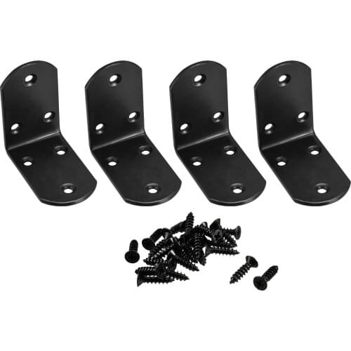 Uxcell Corner Brace Angle Bracket Fastener L Shape 65mmx65mmx38mm Black Round End with Screws, 4pcs