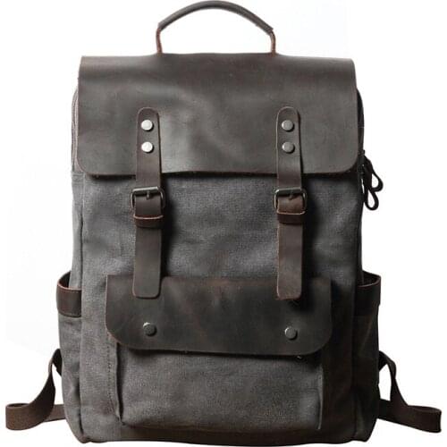 OCEHNUU Vintage Backpack Men Crazy Horse Leather Canvas Laptop Mens Backpacks Male Bagpack Rucksack Schoolbag Travel Large 2020