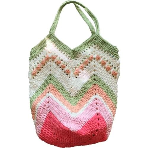 Women Shoulder Bag Handmade Yarn Crochet Exclusive Design Panelled Fashion Soft Casual Tote Lady Shopping Handbag