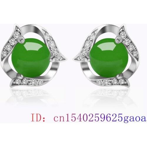 Jade Ear studs Gifts Fashion 925 Silver Jewelry Amulet Natural Earring Chalcedony Green Women