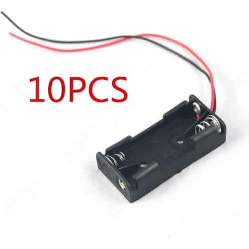 10PCS AAA Batteries Storage Case Plastic Box Holder with 6'' Cable Lead for 2 x AAA Battery Soldering Connecting Black Digital