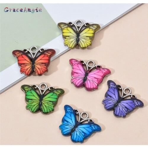 10pcs animals charms necklace Enamel Art Butterfly Pendant Charm For Women DIY Jewelry Making Bracelet Crafts Necklace 17*14mm