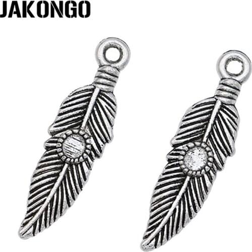 10pcs Antique Silver Plated Feather Charms Pendants for Jewelry Making Jewelry Findings DIY Handmade Craft 30x8mm