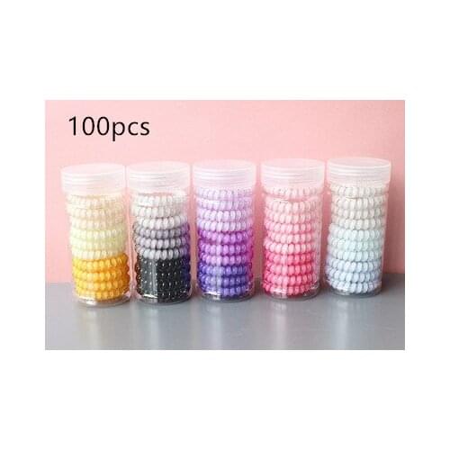 100pcs Small Thin Colorful Elastic Plastic Rubber Spiral Coil Telephone Cord Wire No Crease Hair Ties Scrunchies Hair Ring Band