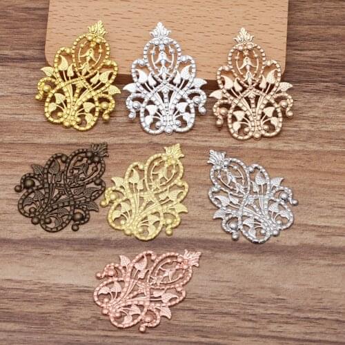 20 Pcs 35*48 mm Metal Copper 7 Colors Filigree Wrap Flower Charms Headwear Hair Accessories DIY Jewelry Making