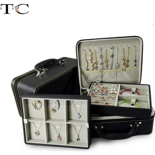 3 Layers Jewelry Storage Box Zipper Bag Large Capacity Multilayer Lock Earrings Necklace Receive Case Jewelry Boxes