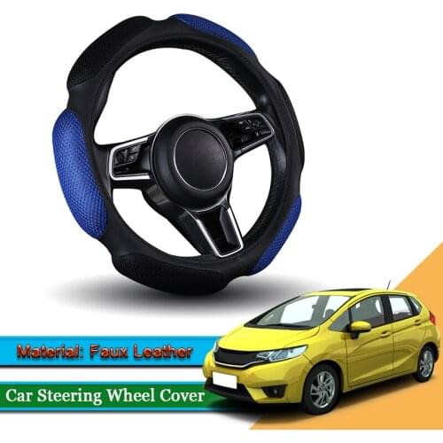 Car Styling Leather Car Steering Wheel Cover Car Steering-wheel Hubs Interior Automobiles Accessory For Honda Fit Jazz 2014-2020