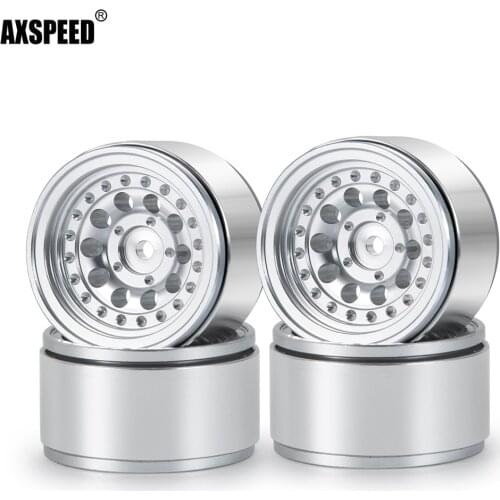 AXSPEED 4Pcs/lot Metal Aluminum Wheel Hub Silver Beadlock Wheel Rim for 1/24 Axial SCX24 90081 RC Crawler Car