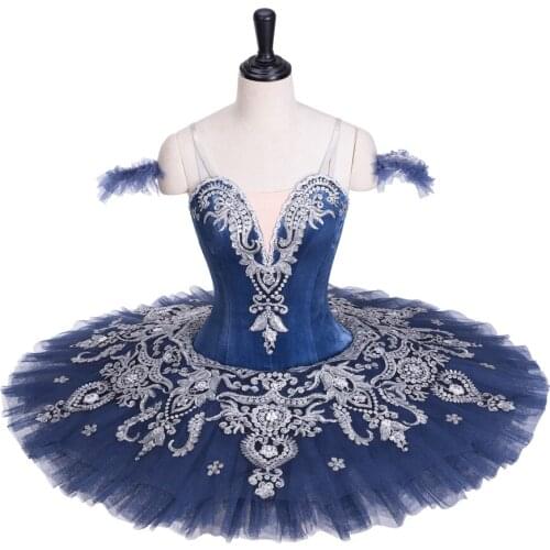 Cinderella Clothes Adult Classical Ballet Pancake Girls Dark Blue Nutcracker Tutu Velvet Body AT1224A