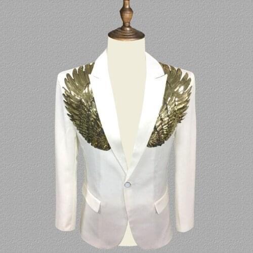 Blazer Men Stylish Gold Silver Wing Sequins Slim Fit Shiny Blazers Party Prom Stage DJ Singers Suit Jacket Costume https://det