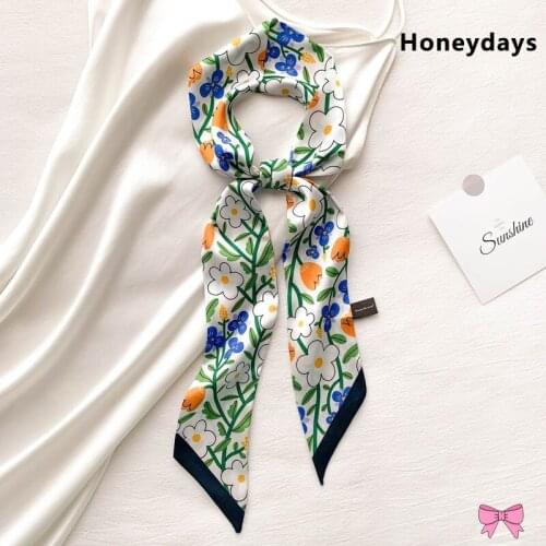 Designer Floral Print Thin and Long Silk Scarf Fashion Ladies Hair Band Classic Belt Decorated Silk Scarfs Silk Scarves for Bag